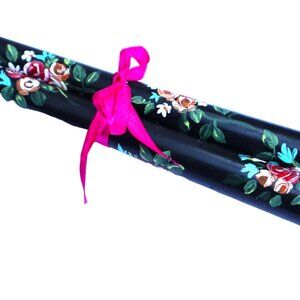 NEW Black Taper Candles Hand Painted Flowers Floral Candlesticks Decor Gifts